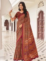 Light Brown Crepe Silk Digital Print Saree